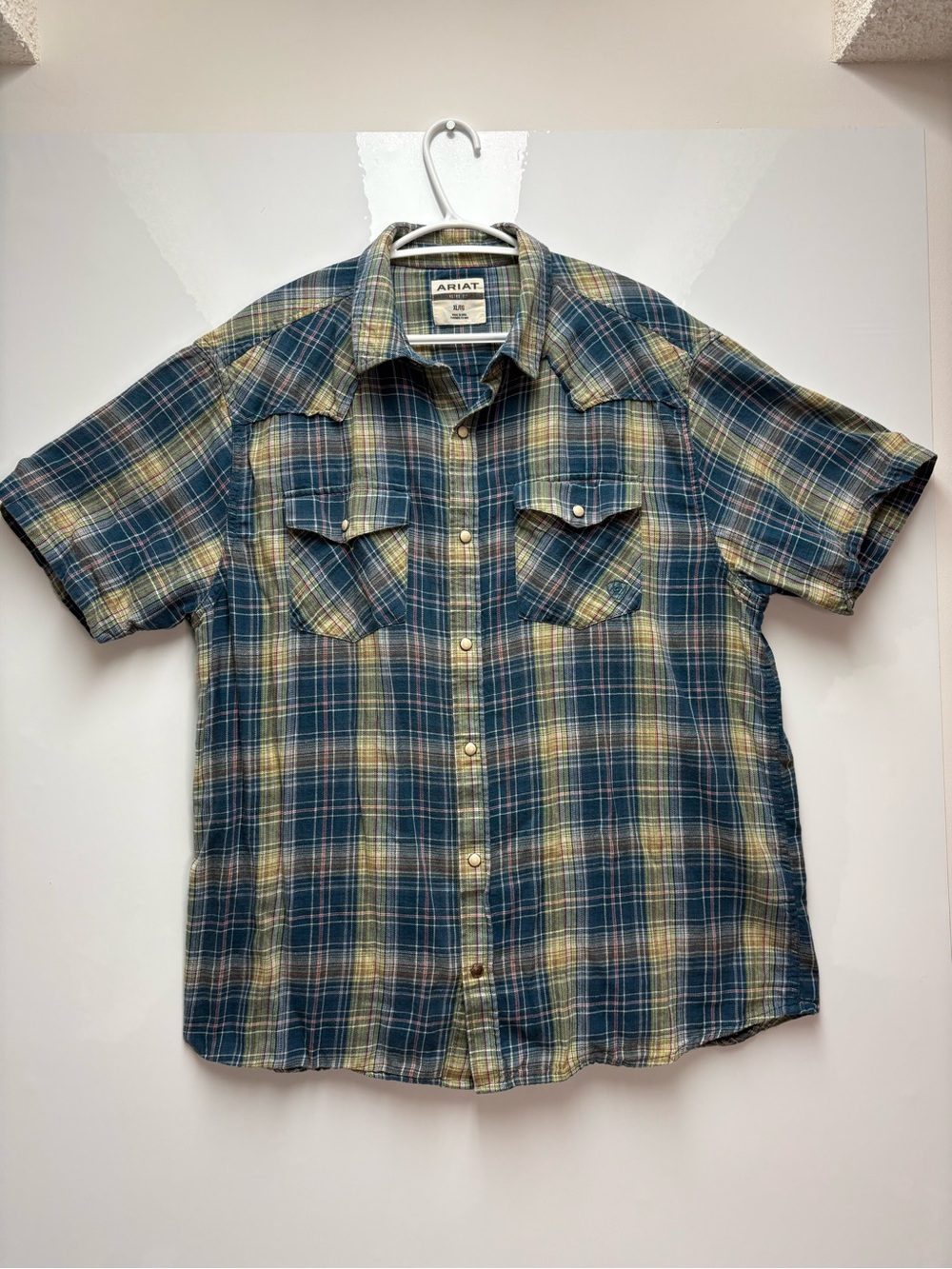 Ariat Men's Blue Plaid Short Sleeve Western Snap Shirt XL Relaxed Fit